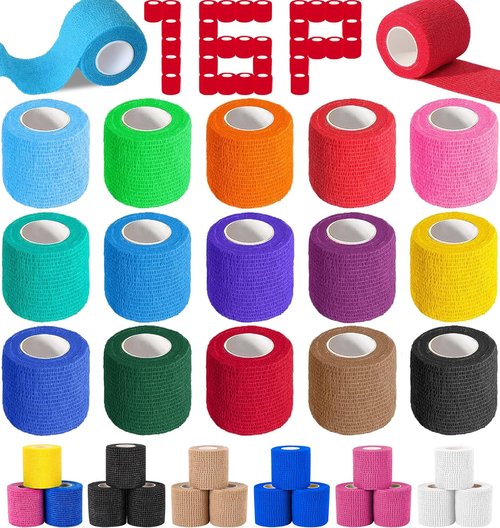 AZEN Self-Adhesive Bandage Wrap - 16 Pack, 2" x 5 Yards, Elastic Cohesive Athletic Tape | Versatile Vet Wrap