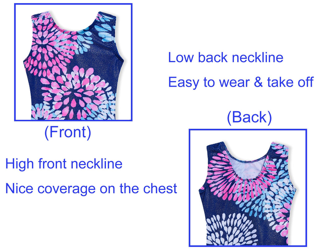 Domusgo Girls Gymnastics Leotards Size 6-7 Years Old Sparkly Round Flowers Blue Sleeveless Outfits Practice Tank