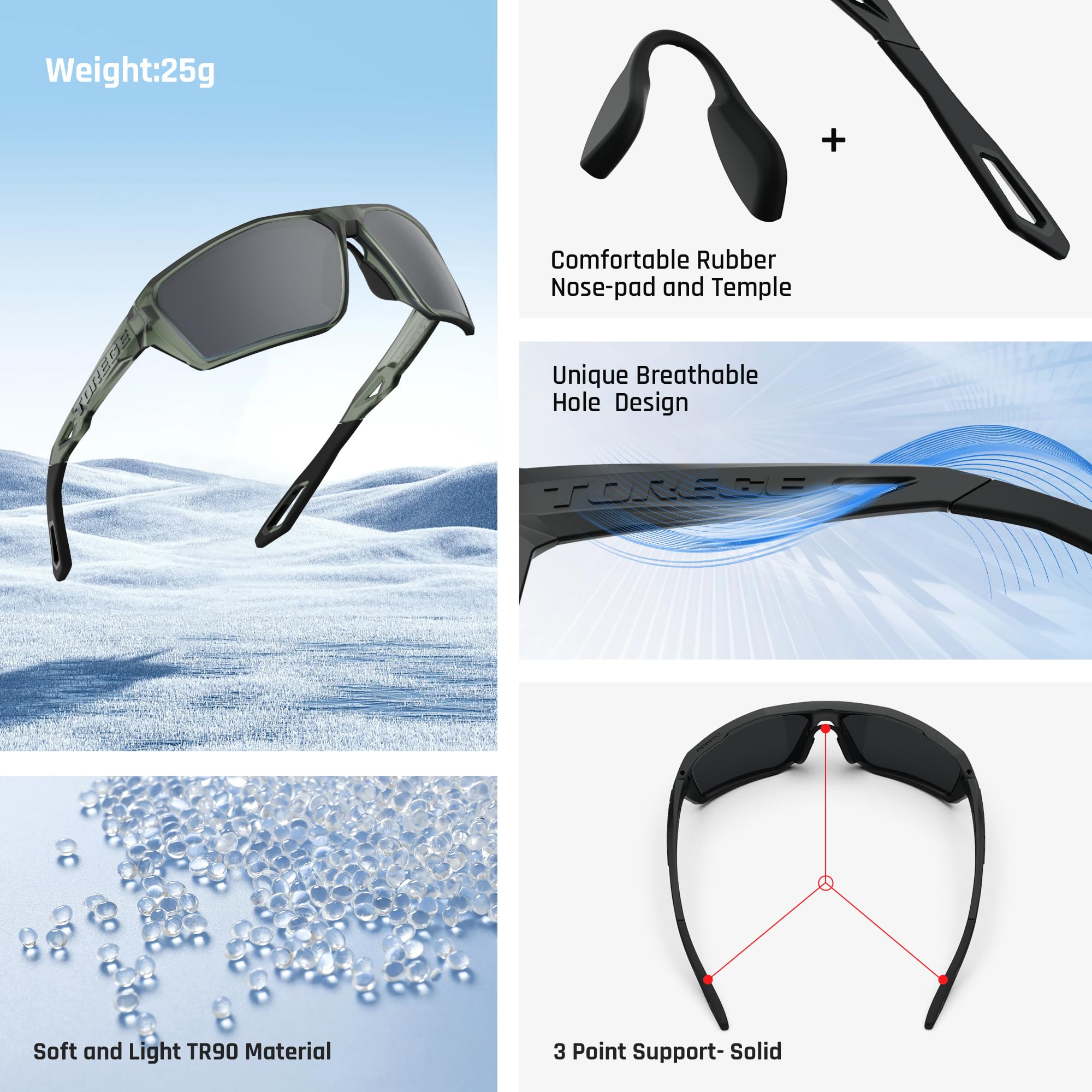 Polarized Sports Sunglasses for Men Women Fishing Running Driving Cycling Sunglasses Theseus TR36 (Matte Transparent Gray Green&Silver Lens)