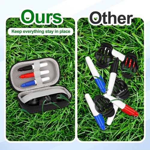 NIFUYOP Golf Ball Line Marker Tool, 3 Golf Ball Marker Stencil and 3 Color Golf Ball Line Marker, Golf Ball Alignment Marking Tool, Golf Ball Stencil with Compact Case Easy to Carry Golf Ball Marker