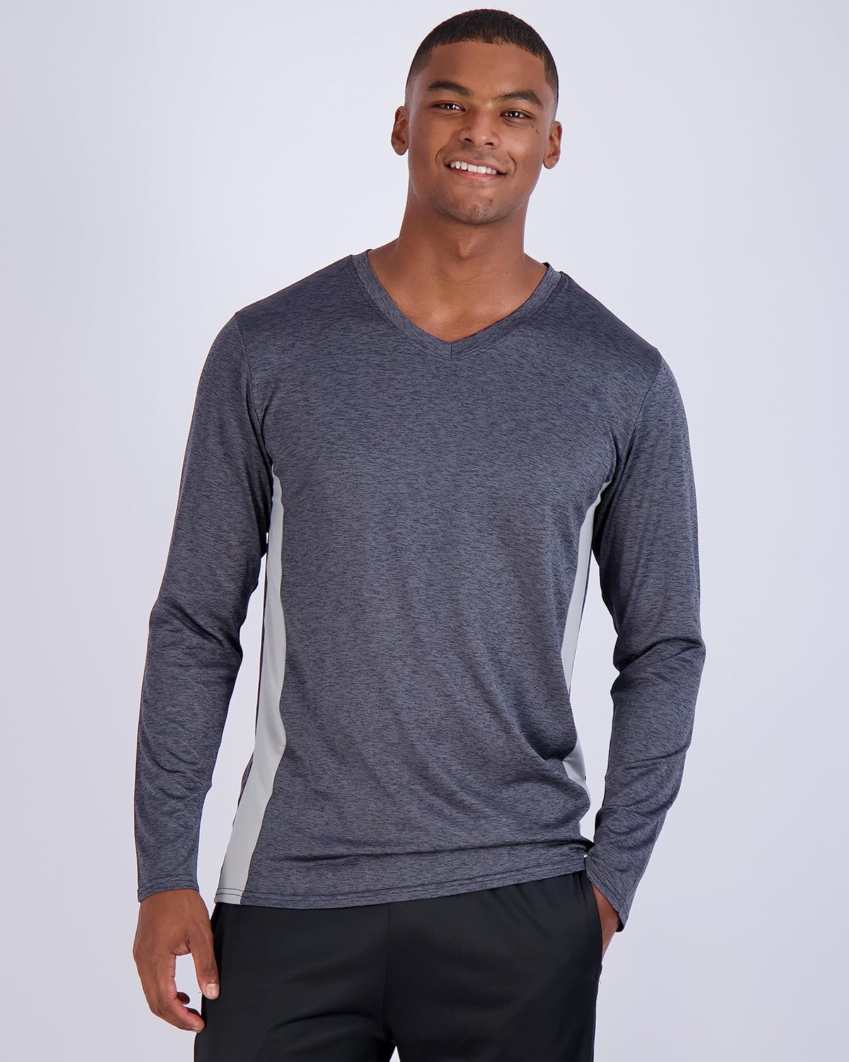 Real Essentials Men's Dry Fit Long Sleeve V-Neck Active T-Shirt - UPF 50+ Athletic Wear | Big & Tall Available