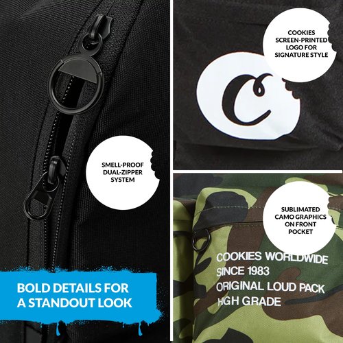 COOKIES Orion Canvas Backpack 22.8L – Large Travel Backpack for Men & Women, Carry-On, Work, Stylish & Spacious Bag - Black