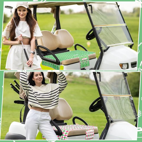 Hahafelt 2 Pack Golf Cart Seat Covers Universal Golf Cart Seat Towel Blanket for Women Gift with 2 Large Front Pockets & Nonskid Bottom Easter Decor for 4 Person Club Accessories Irish
