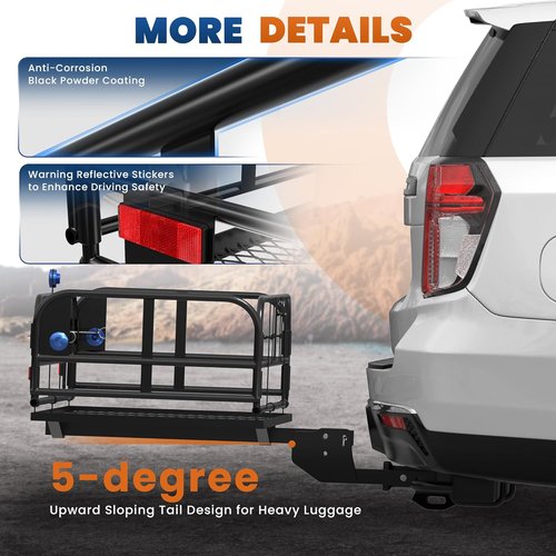 KUIPERAUTO Heavy-Duty Hitch Mount Cargo Carrier - 60" x 24" Luggage Rack for SUVs & Trucks | 500 Lbs Capacity
