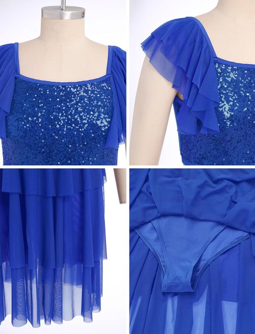 Lyrical Dance Dress - Sparkly Sequins Crop Top with Tiered Chiffon Midi Skirt | Women's Contemporary Outfit