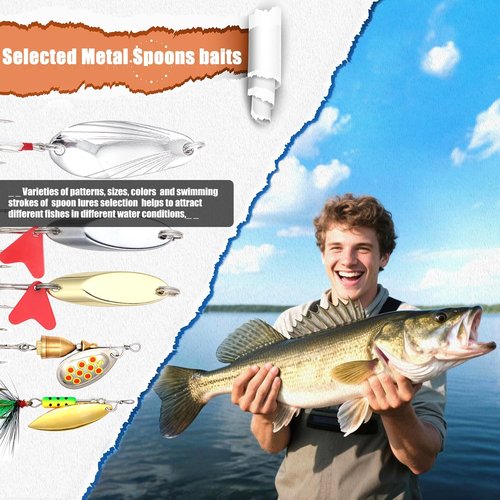 Fishing Lures Kit - Complete Tackle Box with Crankbaits, Shrimp Worm Bait & Accessories for Bass, Trout, Salmon