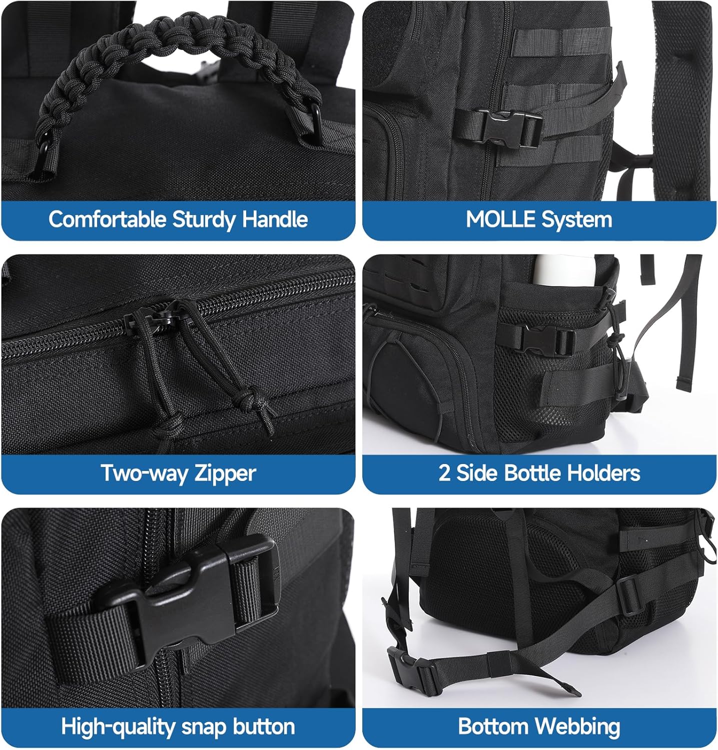 Skiennix Tactical Backpack - 35L Military Travel Pack with Shoe Compartment | Water-Resistant Black Rucksack for Hiking & Survival