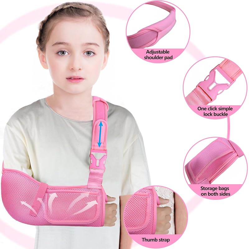 Kids Arm Sling Mesh Medical Sling with Adjustable Shoulder Pad - Breathable Pediatric Arm Support (Pink XX-Small)