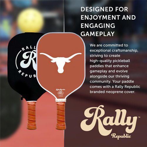 Rally Republic Officially Licensed Collegiate Pickleball Paddle - USA Pickleball Association Approved Racket - Lightweight Honeycomb Core, Carbon Fiber Exterior, Premium Leather Grip for Comfort