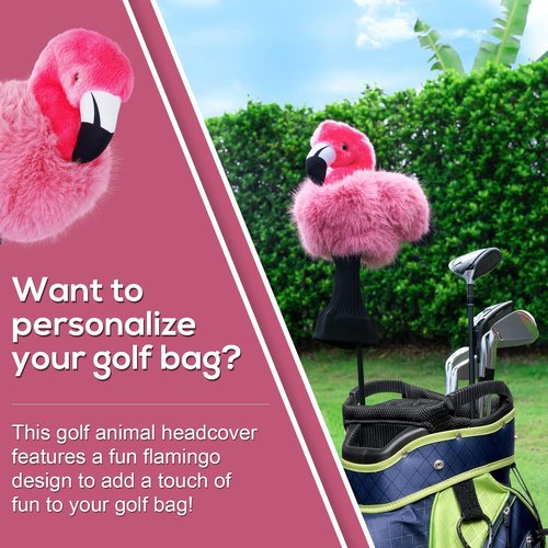 mytag Funny Golf Club Head Covers, Flamingo Animal Plush Driver Headcover, Golf Headcover Fits Standard 460cc Driver Head