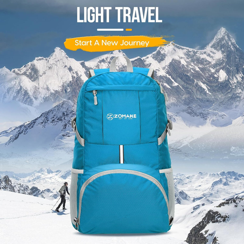 ZOMAKE Lightweight Packable Backpack - 35L Water-Resistant Folding Hiking Bag | Compact Travel Day Pack (Light Blue)