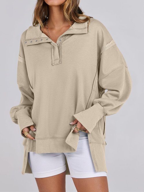 ANRABESS Women's Oversized Sweatshirt - Casual Button-Up Henley Top with High-Low Split | Fall Fashion 2025