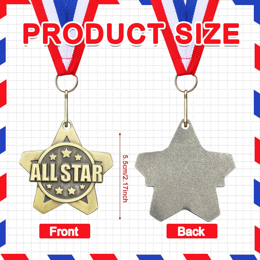 Quelay 30 Pcs 2 Inches Student Award Medals Bulk Awards Medal with Neck Ribbons Metal Trophy Prize Gift for Tournaments, Competitions, Party, Kids and Adults(All Star Medals)