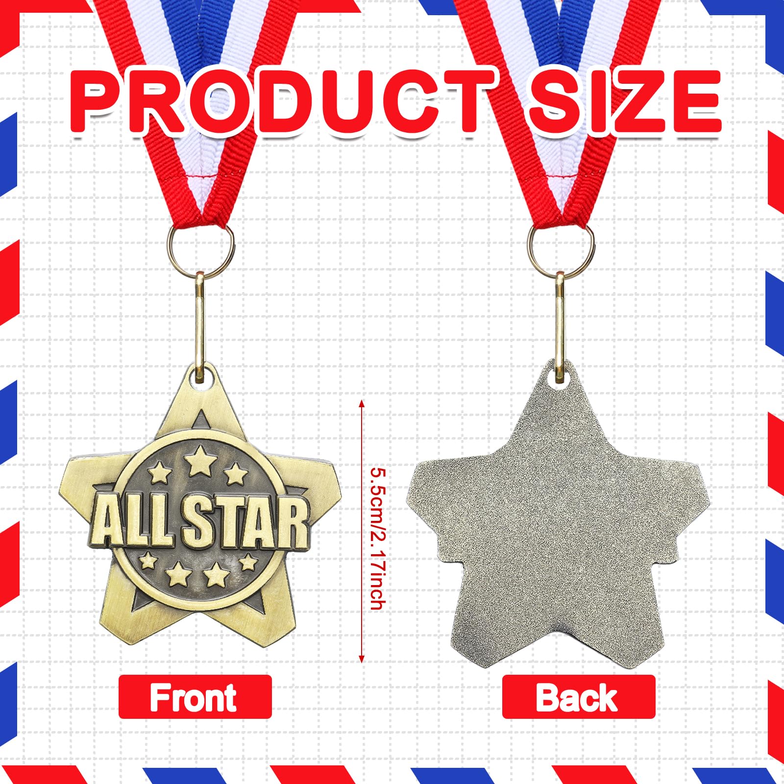Quelay 30 Pcs 2 Inches Student Award Medals Bulk Awards Medal with Neck Ribbons Metal Trophy Prize Gift for Tournaments, Competitions, Party, Kids and Adults(All Star Medals)