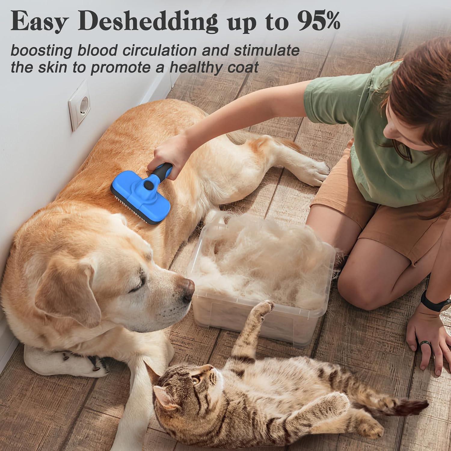 Swihauk Self-Cleaning Slicker Brush - Gentle Deshedding Tool for Dogs & Cats | Blue Color