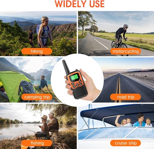 MOICO Long Range Walkie Talkies - 22 FRS Channels with LED Flashlight | Family Hiking & Camping (Orange, 2 Pack)