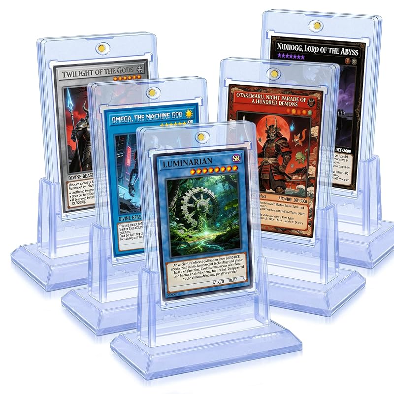 5ct Magnetic Trading Card Holder with 5 Card Stand - 35pt Acrylic Display Case, UV & Magnetic Seal Protection - MTG, Baseball & Sports Cards (Variation: 5 Card Holder + 5 Stand)