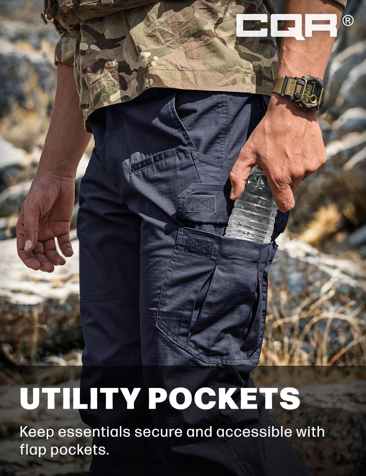 CQR Men's Tactical Pants, Water Resistant Ripstop Cargo Pants, Lightweight EDC Work Hiking Pants, Outdoor Apparel, Raider Police Navy, 32W x 34L