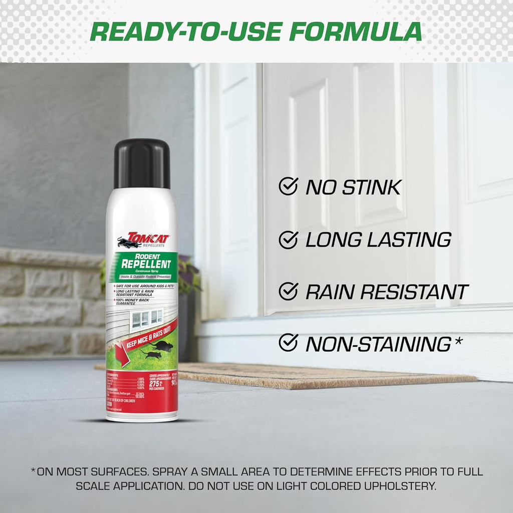 Tomcat Rodent Repellent Spray - No-Stink Indoor & Outdoor Mouse & Rat Deterrent | 14 oz Cinnamon, Peppermint & Garlic Formula