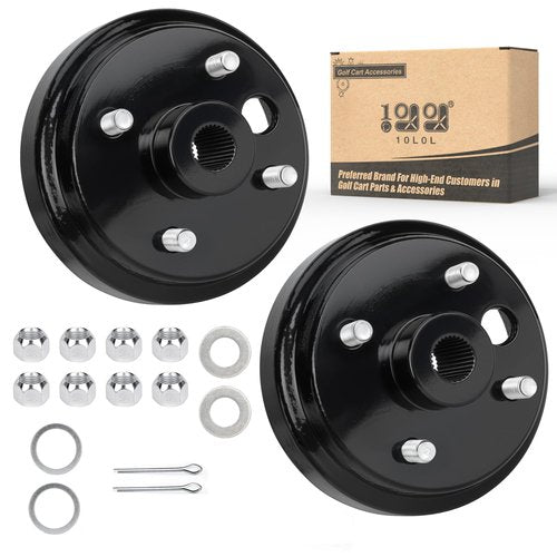 10L0L 2 Pack Golf Cart Brake Drum Hub Assembly for EZGO-TXT 1991-Up 4 Cycle Gas Models, Replace OEM 21807-G1 21807G1 41843-94, Large Hole Rear Brake Drum Hub