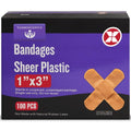 Adhesive Bandage - Box of 100 1" Flexible Sheer Plastic Bandages for Cuts, Scrapes, Burns - Latex Free, Sterile Small Bandages