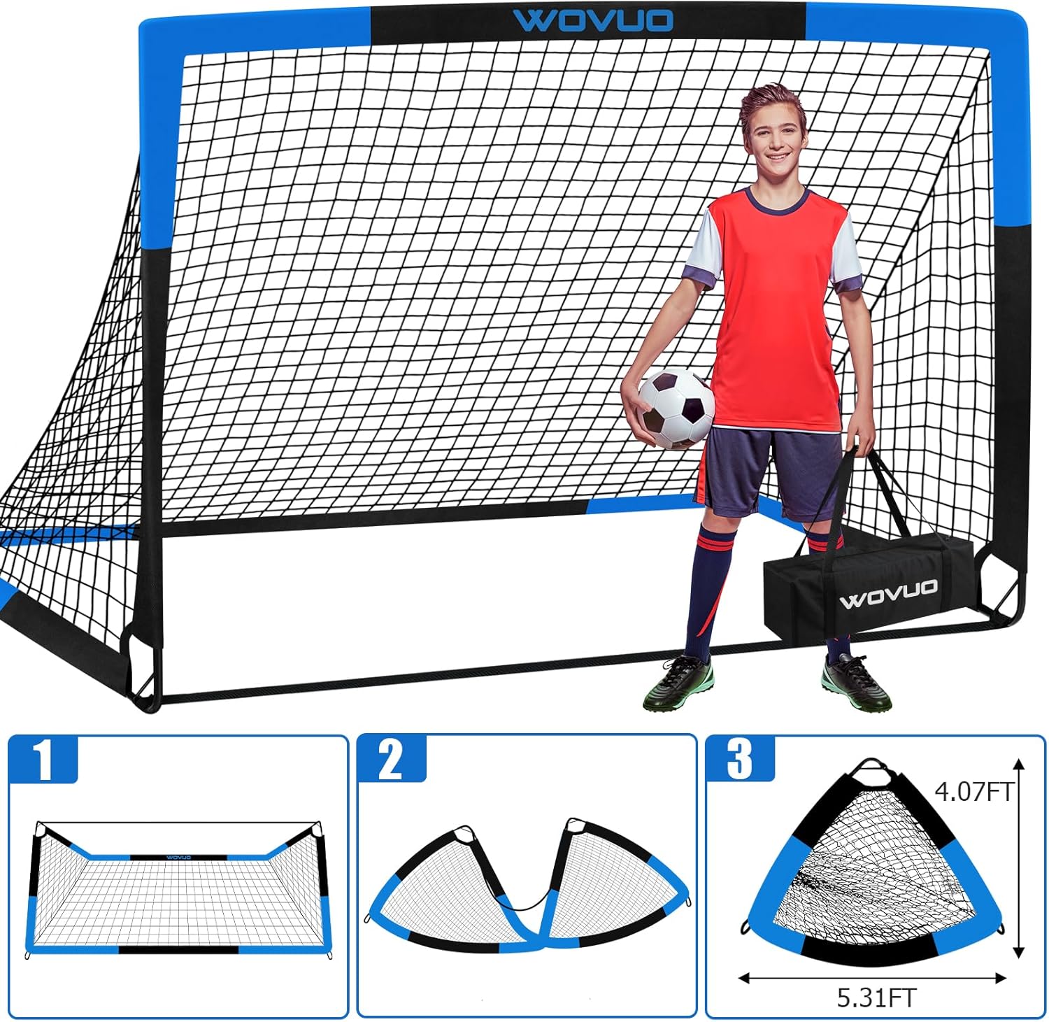 Skiennix Kids Soccer Goals - Portable 6x4 Ft Training Equipment Set of 2 with Target, Ball & Cones | Ideal for Ages 3-14
