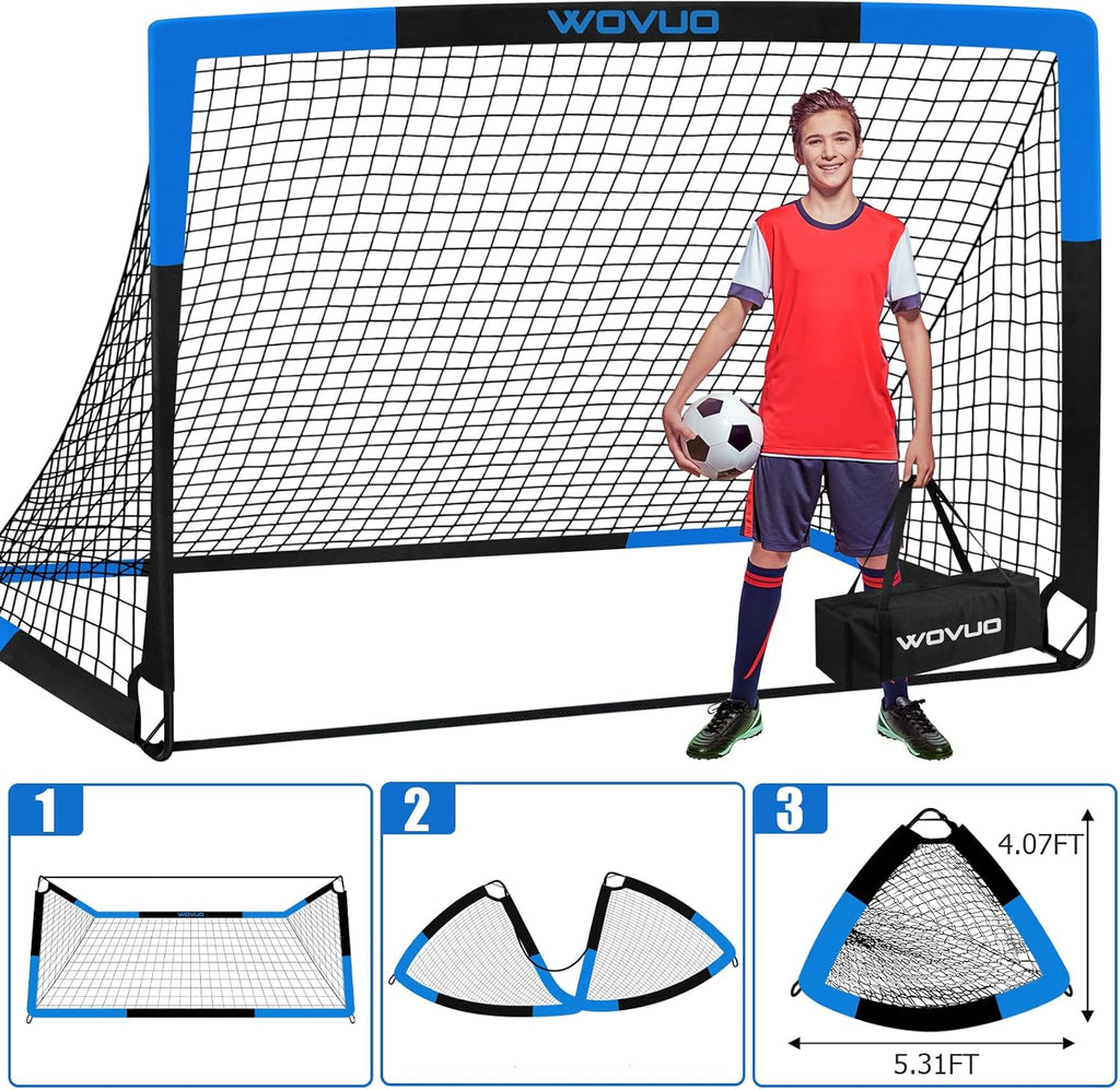 Skiennix Kids Soccer Goals - Portable 6x4 ft Training Set with Target, Ball & Cones for Ages 3-14