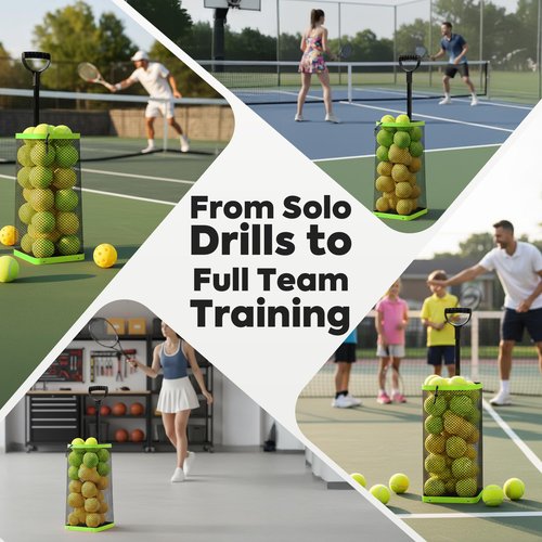 BERONEX Tennis Ball Hopper & Picker Basket, Holds 50+ Tennis Balls or 40+ Pickleballs Lightweight Retriever Collector, Durable, Portable & Adjustable Easy Pick Up and Carrying Ball Collector (Green)