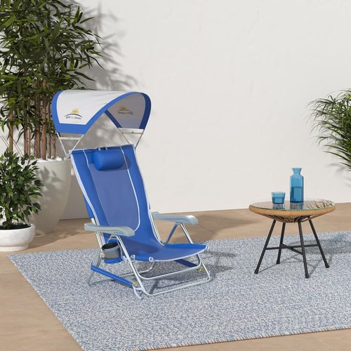 GCI Outdoor Sunshade Backpack Beach Chair - Reclining Folding Canopy with Drink Holder & Carry Straps | Saybrook Blue