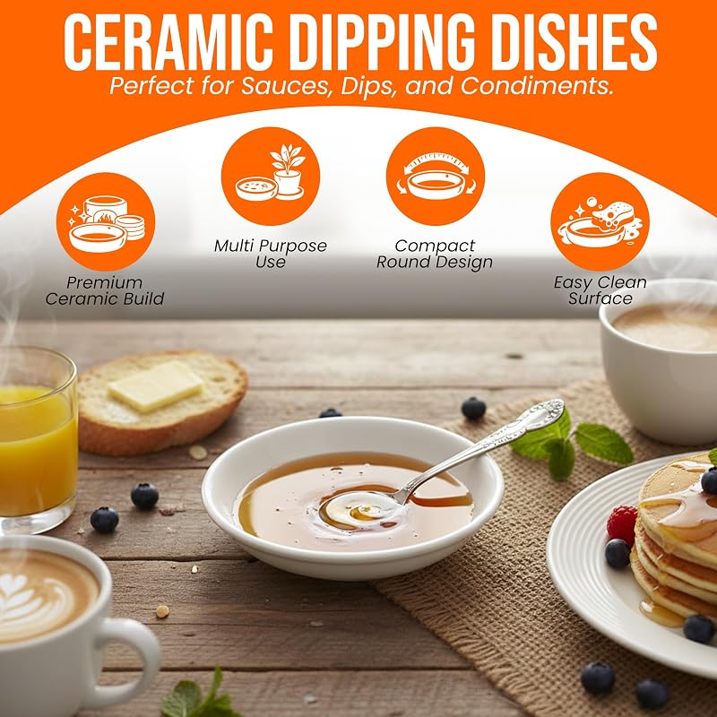 4-Pack Round White Ceramic Dipping Dishes & Planter Saucers - 4-Inch