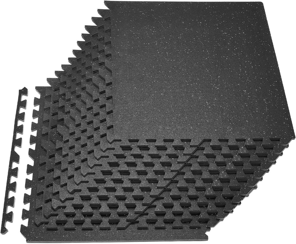 VEVOR Gym Flooring Tiles - 0.56 Inch Thick Rubber Top with High Density EVA Foam | 24 x 24 Inch Interlocking Mats in Black & Gray - Perfect for Home Gyms