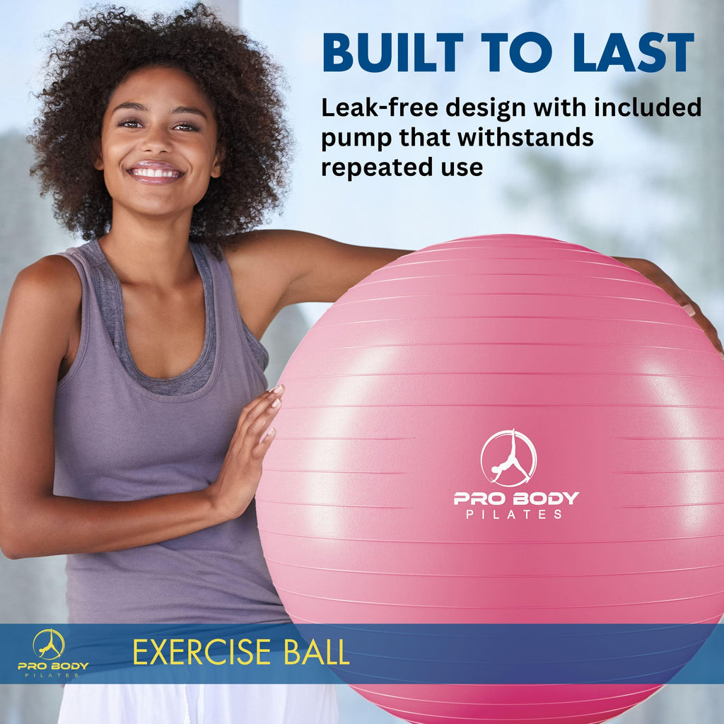 ProBody Pilates Exercise Ball - Multiple Sizes Gym Grade Balance Ball for Fitness, Yoga, Workout, Pregnancy & Physical Therapy (Pink, 55 cm)