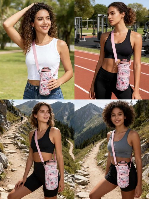 32oz Water Bottle Carrier Bag, 32/40 oz Water Bottle Holder with Adjustable Strap, Sling Bag Sleeve Pouch Holder with Phone Pocket and Small Pocket for Walking Hiking Camping Gym(2.95"W * 9.05"H)