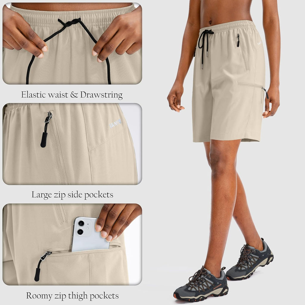 SANTINY Women's Quick-Dry Hiking Cargo Shorts - Lightweight Athletic Summer Shorts with Zipper Pockets
