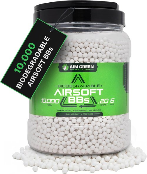 Aim Green Biodegradable 6mm Airsoft BBs - Premium-Grade 20g, 25g, 32g, 36g, 40g | 2,500 to 10,000 Count