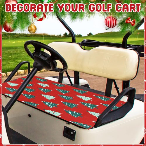 Suncalla 6 Pcs Christmas Golf Cart Decorations Christmas Golf Cart Seat Covers with Tinsel Garland, Xmas Wreath and LED Lights for Xmas Decorations Holiday Parade(Green,Classic)