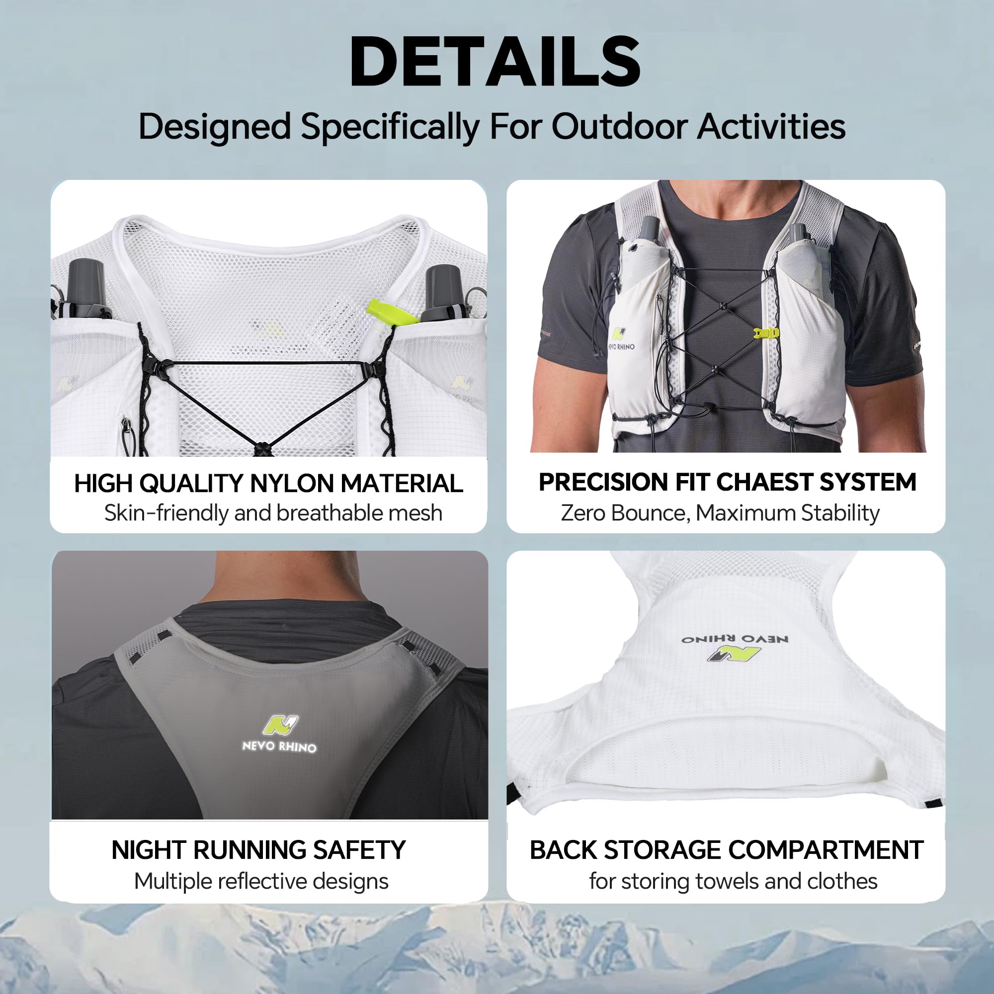 Running Hydration Vest for Women Men, Lightweight Water Vest with 2 TPU 250ML Soft Flask, Adjustable Chest Straps Hydration Backpack for Shorter Runs