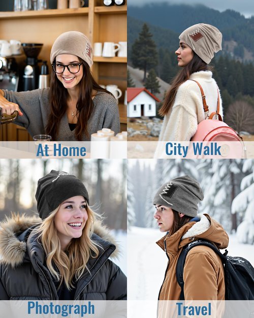 AWAYTR Slouchy Beanie Hat for Women - Fashion Knit Skull Cap Lightweight Chemo Hats Nightcap for All Seasons (Black)
