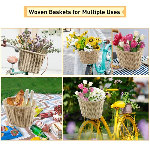 ZUKKA Bike Basket Woven Bike Basket for Adult Bikes Front/Kids Bike Handlebar with Adjustable Leather Straps Waterproof Storage Bicycle Basket, Multi-Colors