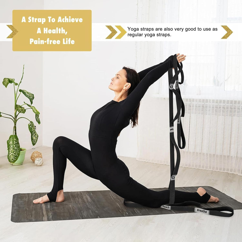 Yoga Strap by Stretching Strap - 10 Loop Non-Elastic Stretch Band for Flexibility & Physical Therapy