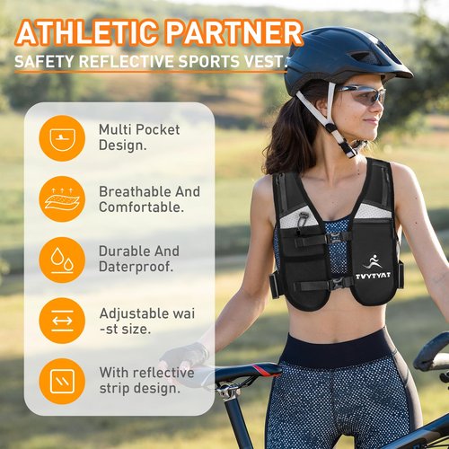 Jogging Vest for Men Women, Lightweight and Small Breathable Hydration Workout Vest with Multiple Pockets for Phones and Water Bottles （Reflective）