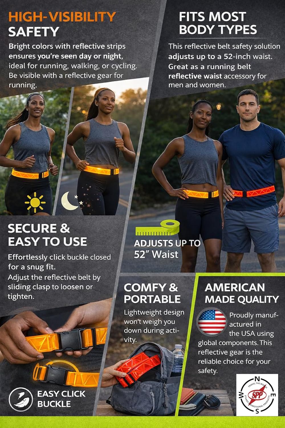 Reflective Running Belt - High Visibility Safety Gear | Adjustable for Running, Walking & Cycling