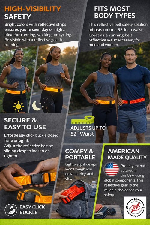 Stuart Promotional Products White Reflective Running Belt with High Visibility for Safety - Adjustable Reflective Belt for Running, Walking, Cycling - Lightweight, Comfortable Fit for Men & Women