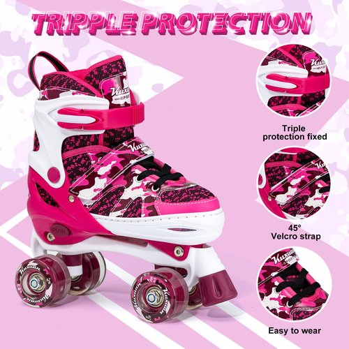 Kuxuan Skates Boys and Girls Camo Adjustable Roller Skates with Light up Wheels, Fun Illuminating Rollerskate for Kids Girls Youth