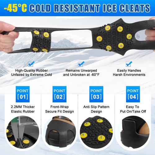 Ice Snow Cleats for Shoes Boots,Walk Traction Cleats Rubber Crampons Anti Slip 10-Stud Winter Ice Cleat Slip-on Stretch Footwear for Women Men Kids