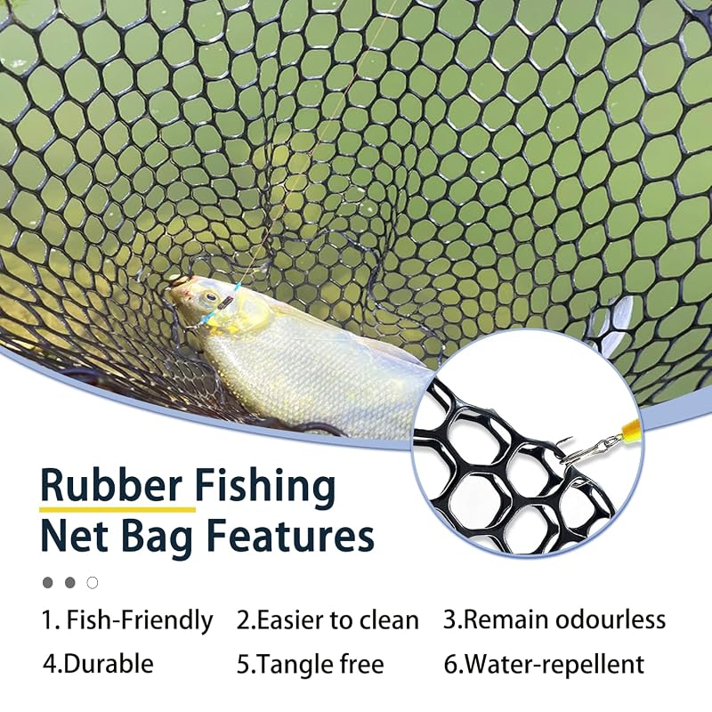 Telescoping Aluminum Fishing Net with Rubber Mesh, 3-Section Pole 64.5" - SEASPRO