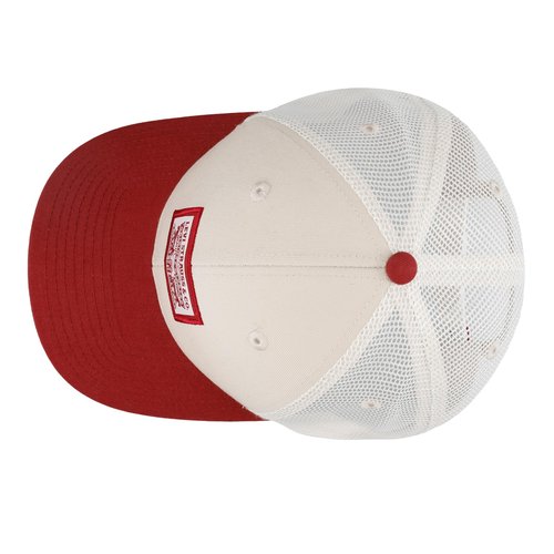 Two Tone Trucker Hat with Logo Patch, Red, One Size