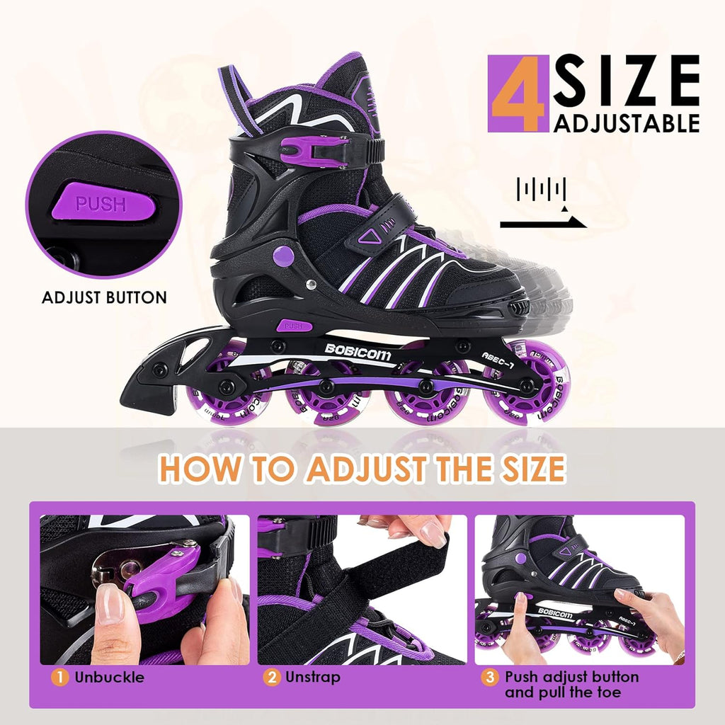Skiennix Adjustable Inline Skates - Full Light-Up Wheels for Kids & Adults | Outdoor Fun for All Ages
