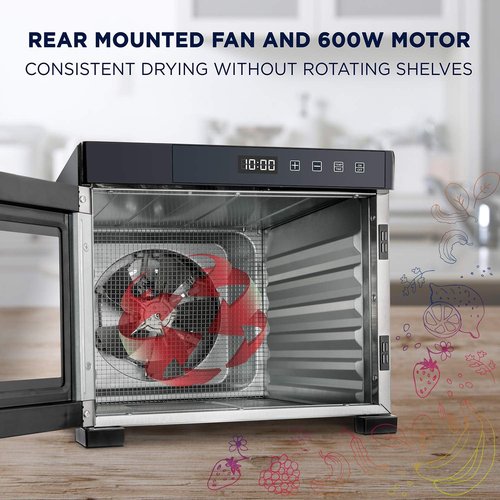 Ivation 6 Tray Commercial Food Dehydrator Machine |600w, Easy Setup, Digital Adjustable Timer and Temperature Control | Dryer for Jerky, Herb, Meat, Beef, Fruit and To Dry Vegetables | Stainless Steel