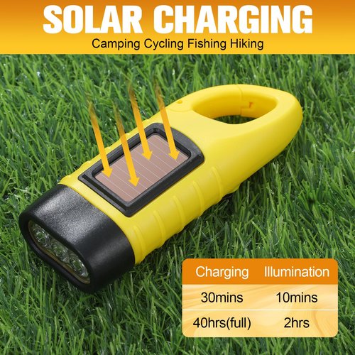 Leelosp 2 Pieces Hand Crank Flashlight Solar Powered Flashlight for Emergencies Dynamo Rechargeable LED Survival Light for Outdoor Sports Hiking Camping (Yellow)